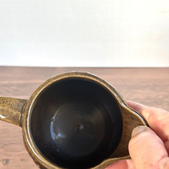 Vintage 1930s McCoy Brown Lotus Water Lily Pitcher 5" Tall Ceramic Embossed - Picture 6 of 9